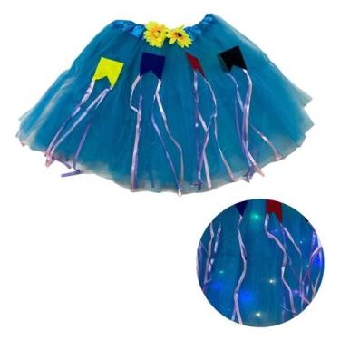 Imagem de Saia de tule com led de festa junina arraiá 40cm - DreamInbox, Azul
