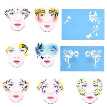 Imagem de 7 estilos/set Peças Rosto Stencils Kit, Reutilizável Rosto Pintura Stencil Template Flor Pintura Design Facial Template