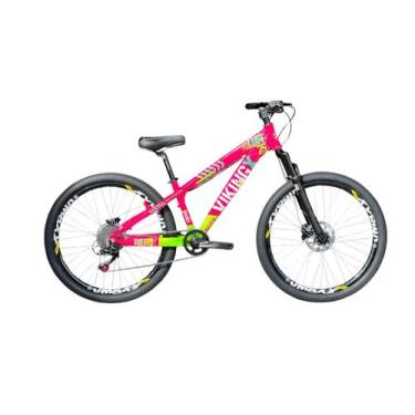 Imagem de Bicicleta Aro 26 Vikingx Rosa Verde 1x8 Freios Hidraulicos Câmbios Shi