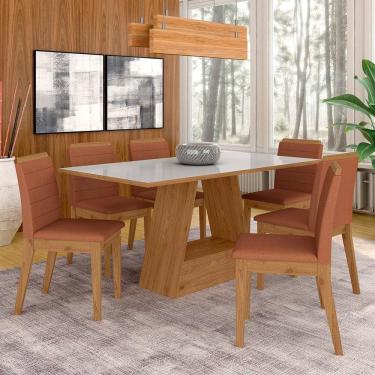 Imagem de Mesa Com 6 Cadeiras 1,60 Nápoles Cinam/off/terracot - Móveis Arapongas