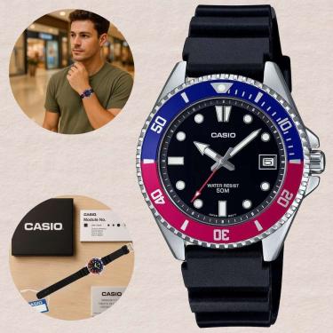 Imagem de Relógio Casio Masculino Compacto Quartzo Resistente água 50 Metros 5 ATM Esportivo Preto MDV-10-1A2 Posnteiros Fosforescente Coroa Giratória