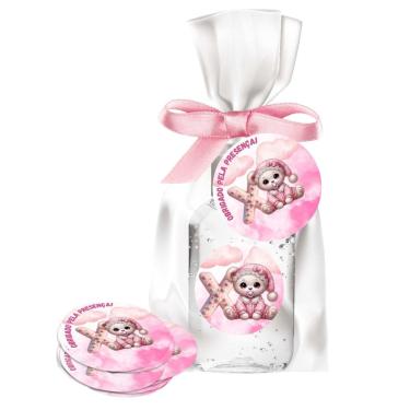 Imagem de kit 25 Lembrancinhas Alcool Gel Ursinha Rosa Maternidade e Chá De Bebê	
