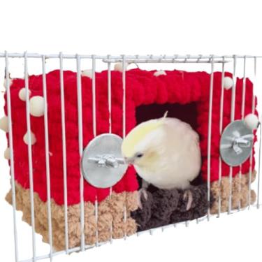 Imagem de Ninho de pássaro para gaiola, cama de pássaro pendurada de pelúcia para periquito, casa de pássaros reprodutores para conure, periquito, calopsita, periquito, canário, tentilhão, ninho quente para