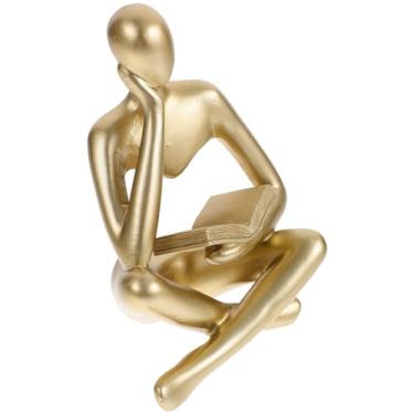Imagem de Kichvoe Escultura Minimalista de Leitor, Estátua Abstrata para Mesa, Arte em Resina Homem Lendo, Dourado, 11,5 x 8 x 6 cm