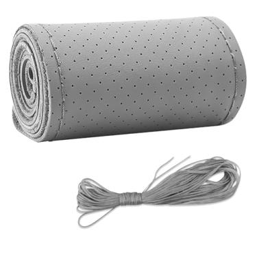 Imagem de Capa de volante de couro de microfibra, costura DIY com agulha e linha, protetor de volante de carro antiderrapante respirável, universal de 38 cm, costura automática para volante (cinza, orifício