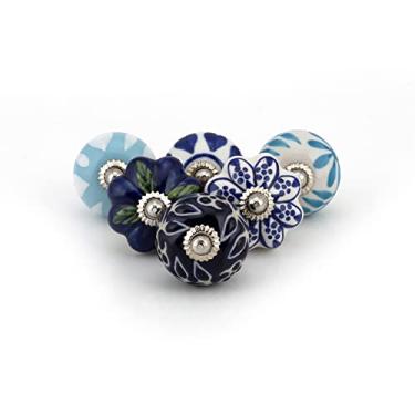 Imagem de Puxadores de cômoda para armários e gavetas – Puxador de cerâmica sortido para armário de cozinha, guarda-roupa, móveis decorativos – Azul – Conjunto de 6