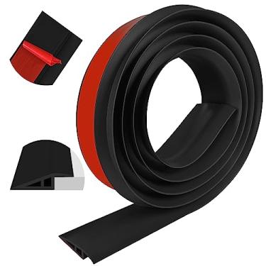 Imagem de Tira de transição de piso de vinil de 3 m, autoadesiva, tira de acabamento de borda de sobreposição de tapete a azulejo, tira de limite de divisória de piso flexível para portas de altura inferior a 15 mm (3 m, preto)