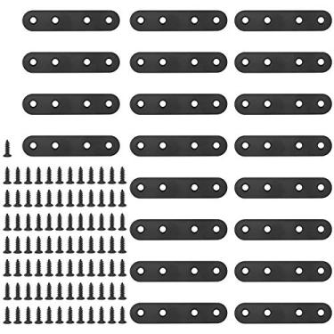 Imagem de Glarks 20 conjuntos de 80 mm, suporte de canto reto plano, placa de metal preta, conector, suporte de fixação com 85 parafusos para móveis de madeira (80 x 2 mm)