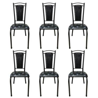 Imagem de Kit 6 Cadeira De Cozinha Tubular Aço Estofada Encosto Junco Flor - WJ 