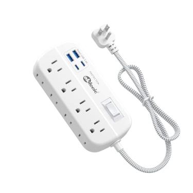 Imagem de okleeic Cabo De Extensão Curto De 2 Pés - Protetor De Surtos De Tomada Plana Com 8 Tomadas, 4 Portas De Carregamento Usb (2 Usb C), Divisor De Tomada De Parede Com Vários Plugues Para Cozinha, Banhe