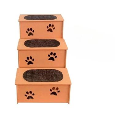 Imagem de Escadinha Pet 3 Degraus Feito em Madeira MDF com carpete antiderrapante p/Cachorro e Gato Até 40 kg