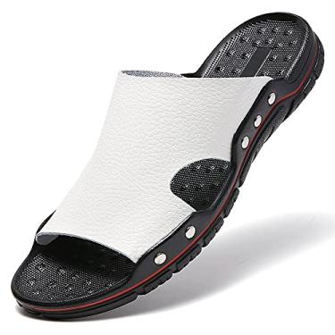 Imagem de JINDELI Sandálias de couro masculinas de verão com bico aberto para praia, Branco, 9