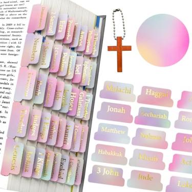 Imagem de VANRA Bible Tabs for Women Study Bible Journaling Supplies 75 Bible Index Tabs Labels Laminated Rainbow Tabs Large Print with Gold Lettering for Old and New Testament