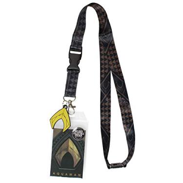 Imagem de Distintivo para crachá com cordão de Aquaman da Liga da Justiça DC Comics com adesivo colecionável e pingente de borracha