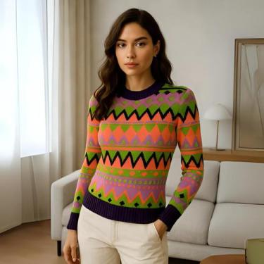 Imagem de Blusa Tricot Mosaico Manga Longa - Vitrine Collection, Lilás, U