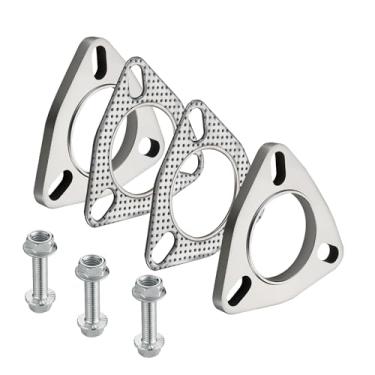 Imagem de EVIL ENERGY Kit de flange de escape e vedação de escape de aço inoxidável com 3 parafusos de 2,5 polegadas com parafusos e porcas, kit de conexão de flange de escape para flanges de escape de