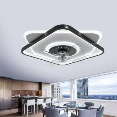 Imagem de FRIXCHUR Ventiladores De Teto Perfil Baixo Com Luzes E Controle Remoto, Ventilador Fandelier Montagem Embutida, Luz Led Inteligente Sem Lâminas 3000K-6000K, Moderno Para Quarto