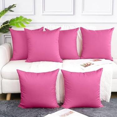 Imagem de capa almofada conjunto com 6 almofadas decorativas de peluche (cores sólidas) 45X45 cm sem enchimento capa para almofada (PINK LISO)