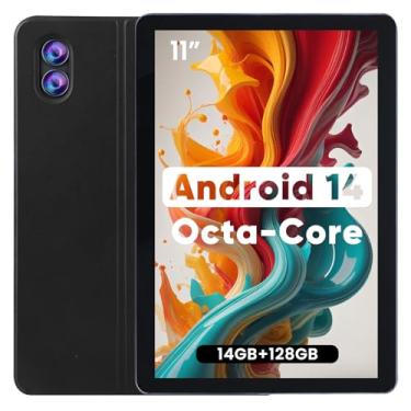 Imagem de Tablet Android 11 polegadas 14 (6 + 8) GB RAM 128 GB ROM processador Octa-Core, tela grande Android 14 tablets com capa Wi-Fi 6, câmera 2MP + 8MP, bateria de 8000 mAh, computador tablet, PC para