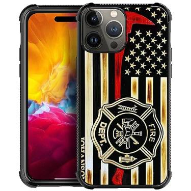 Imagem de ZHEGAILIAN Capa compatível com iPhone 15 Pro, capas de bandeira de madeira de machado com emblema de bombeiro, traseira de vidro temperado + capa protetora de choque de TPU de silicone macio para iPhone 15 Pro