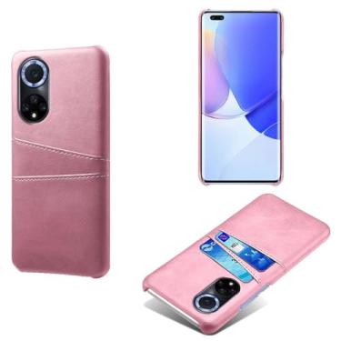 Imagem de Capas Compatível com Huawei Honor 50 Pro,Caso de couro PU-Tampa de telefone a prova de choque com 2 slots de cartão,Proteção anti-impressão digital e anti-gota-Pink