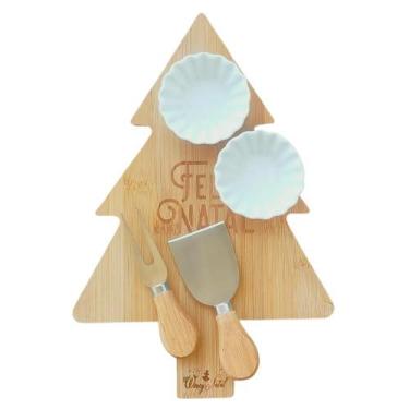Imagem de Kit Tábua para Petiscos 5 Peças - Modelo Árvore de Natal Bambu 32x32x1