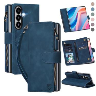 Imagem de CAESBON Capa carteira para Samsung Galaxy-Z-Fold-7: com compartimentos para cartão com bloqueio RFID (6 cartões) e suporte oculto para caneta S | Capa protetora para celular de couro PU macio com