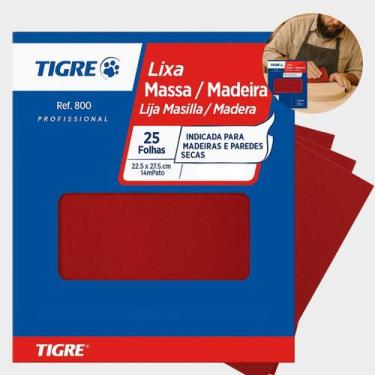 Imagem de Lixa para Massa Madeira Ref 800 Grão 100 120 220 25un Tigre