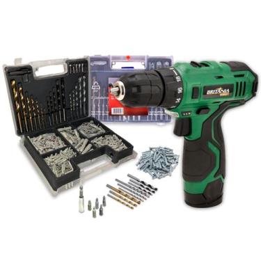 Imagem de Parafusadeira Furadeira 12v Britânia Bpf03 + Kit 300 Peças