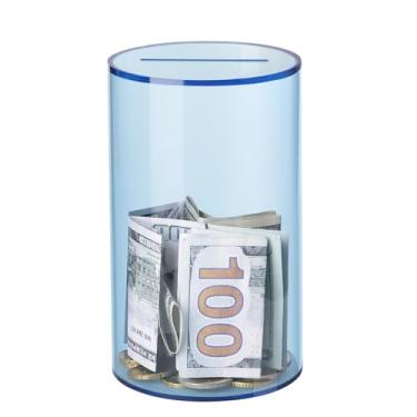 Imagem de Hicocool Cofrinho transparente para adultos e crianças devem quebrar para abrir, cofrinho de acrílico azul para economia de dinheiro (15 cm A x 9 cm D)