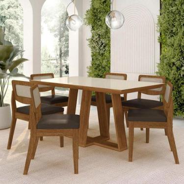 Imagem de Mesa Sion 1,60 Com 6 Cadeiras Sextavada Freijó/off/material sintético 