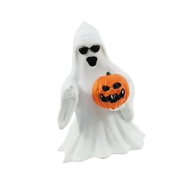 Imagem de KiBcsLic Figura assustadora de Halloween, ornamento, escultura, enfeites fofos de Halloween para sala de estar interna, painel de carro, Segurando Abóbora