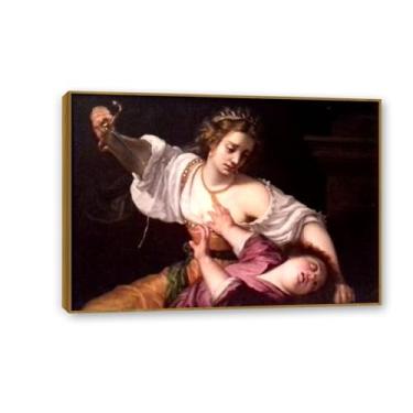 Imagem de SDYJ6GSW Artemisia Gentileschi Canvas Wall Art Medea Poster Pintura famosa em tela Impressão de imagem Sala de Estar Paredes Decoração Casas 100x70cm (99.1x71.1 cm) Moldura teca
