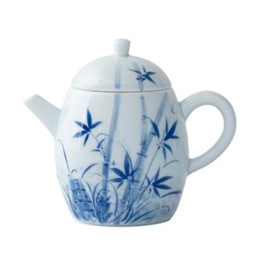 Imagem de Conjunto de chá de gongfu pintado à mão boutique – design de bambu de lavagem com tinta em porcelana branca pura, inclui mini bule, Gaiwan e xícaras de chá, conjunto de cerimônia de chá, utensílios de