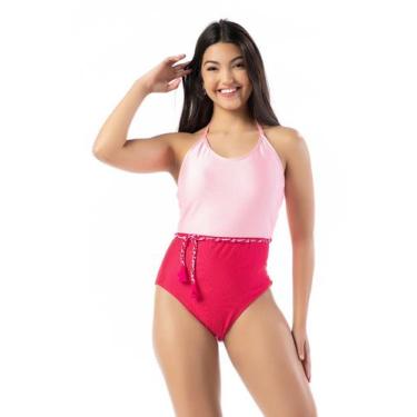 Imagem de Maiô Canelado 2 Cores Infantil Meninas Com Cintinho - WA modas, Rosa, 