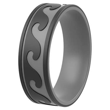 Imagem de ThunderFit Aliança de casamento de silicone unissex, design impresso a laser 9 mm de largura e 2 mm de espessura, 7.5 - 8 (18.2mm), Silicone, Sem pedra preciosa