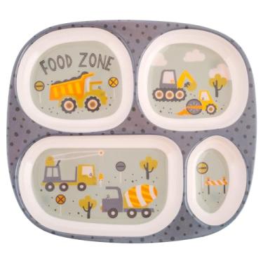 Imagem de Stephen Joseph, Prato de jantar de melamina para crianças, pratos divididos de plástico para refeições infantis, conjunto de pratos de louça para comedores exigentes, meninos e meninas, construção