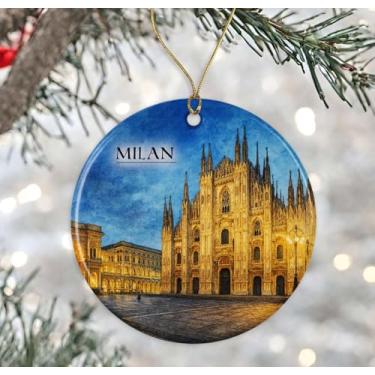 Imagem de Enfeite de aquarela Milão Itália - Lembrança de Natal de cerâmica - Aniversário de lua de mel - Lembrança de viagem - Presente de inauguração de casa - Presente para amantes de Milão impresso em ambos