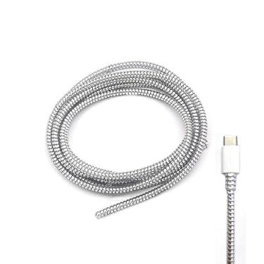 Imagem de Cabo protetor para reparo de fios à prova de animais, protetor de cabo para fones de ouvido de animais de estimação, cabo espiral para alívio de tensão, cabo para telefone, cabo USB, 152 cm, 2 peças, prata