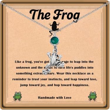 Imagem de Presente para amantes de sapos, colar de sapo fofo para mulheres com pedra de nascimento verde, presentes inspiradores de animais com espírito sapo para ela, Adjustable, Aço inoxidável, Sem Pedra