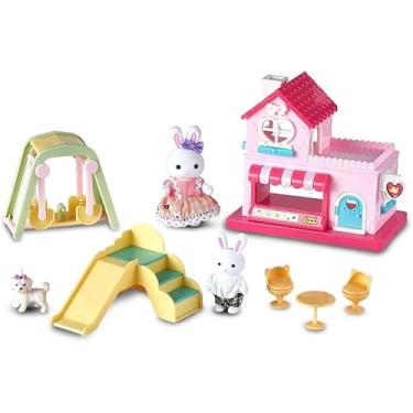 Imagem de Playground, Família de Coelhinhos e Móveis, Set Completo com Casa Rosa, Escorregador e Balanço