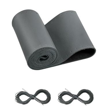 Imagem de BELINOUS Capa de volante de couro com cadarço, costura no envoltório, ajuste universal 33-50,8 cm carro caminhão SUV embarcação, uma peça inteira de couro bovino, ponto DIY com linha de agulha