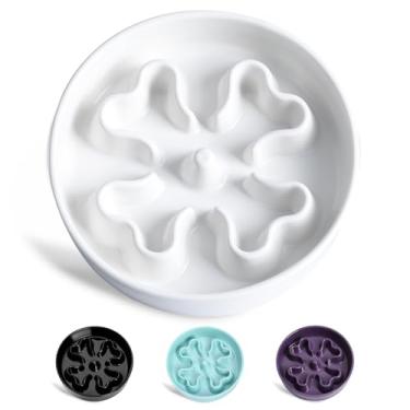 Imagem de Gocess Alimentador lento, tigela de alimentação lenta de cerâmica para cães de raça média, labirinto para comida, 2,5 xícaras, tigela de alimentação lenta para cães médios, branca