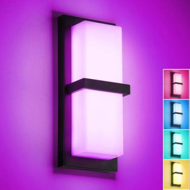 Imagem de SHIMR Luzes de parede externas, luzes de varanda inteligente 1500LM RGBCW, luminária externa, controle Wi-Fi, mudança de cor, arandela IP65 à prova d'água, funciona com Alexa Google Assistant [listado