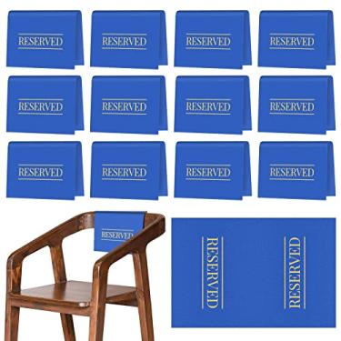 Imagem de Buryeah Placa reservada para cadeiras de igreja banco reservado com palavras impressas para casamentos, festas, celebrações, recepções, igreja ou evento (azul, 12 peças)