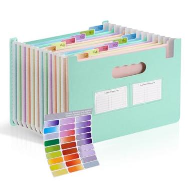 Imagem de Agoer Organizador de arquivos sanfonado com 13 bolsos, pasta expansível de palha de trigo com bolso para etiqueta, parte superior aberta vertical, organizador de armazenamento de documentos em papel
