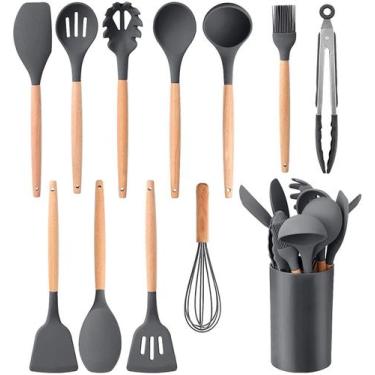 Imagem de Super Jogo Colheres Conjunto Talheres Preto kit utensílios de cozinha 
