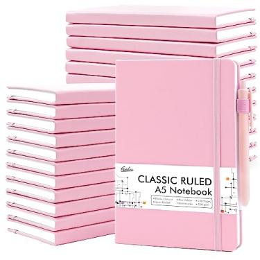 Imagem de feela Pacote com 24 cadernos para o trabalho, caderno de negócios, capa dura, pautado, com suporte para caneta, para anotações, masculino e feminino, com 24 canetas pretas, 120 g/m², 13 cm x 21 cm, A5, rosa