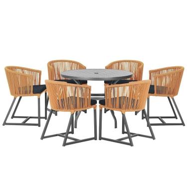 Imagem de Mesa E 6 Cadeiras E Noronha Preto E12 Trama autêntico Terra Cota