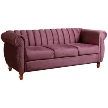 Imagem de Sofá Chesterfield 3 Lugares Realeza Vintage Retrô Veludo Roxo